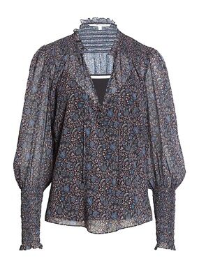 Veronica Beard Women’s Jaz Floral Balloon Sleeve Chiffon Semi sheer Blouse sz 12